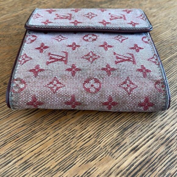 Louis Vuitton Red/Sepia Monogram Lin Porte-Tresor Canvas & Leather Wallet w/COA. - Picture 5 of 15